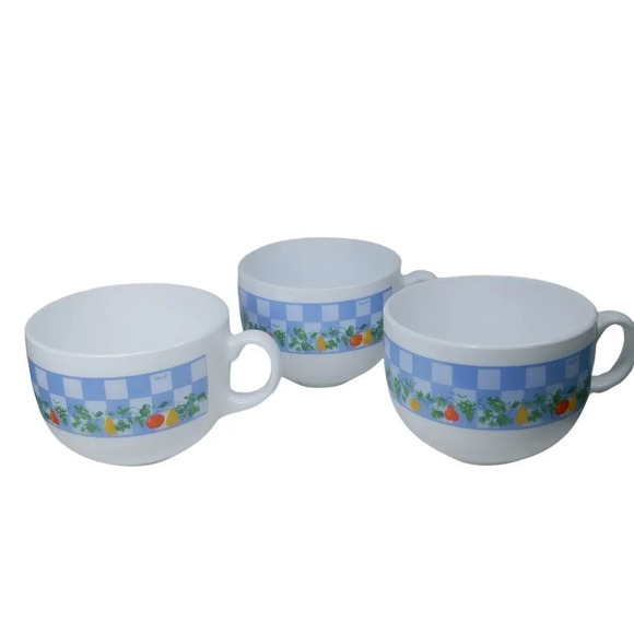 Vintage Arcopal Milk Glass Soup Bowls/Mugs designed Marc Palluy Primeur Set of 3 - Picture 3 of 9